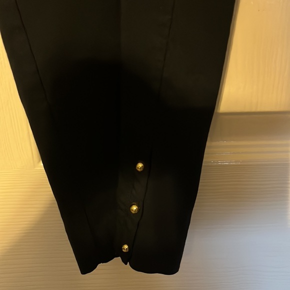 Navy blue stretch slacks with gold studs at ankle. - Picture 3 of 6